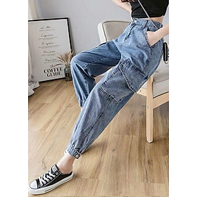 QUẦN JEAN BAGGY NGỐ NỮ FORM RỘNG TÚM CHÂN CÓ NÚT KHÓA