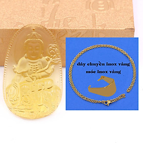 Mặt Phật Phổ hiền 5 cm (size XL) thuỷ tinh vàng kèm móc và dây chuyền inox vàng, Mặt Phật bản mệnh