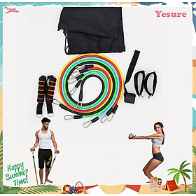 Bộ Dây Đàn Hồi Ngũ Sắc Tập Gym Đa Năng YESURE 11 món, gọn nhẹ có thể mang đi lại bất kỳ nơi đâu, không bị gò bó về không gian và thời gian - tặng kèm túi đựng và hướng dẫn