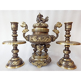 Mua Bộ lư hương  đỉnh đồng thờ cúng 40cm đồng vàng  bộ đỉnh hạc nến 3 món  5 món