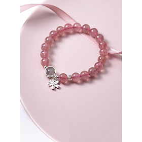 Vòng tay đá thạch anh dâu charm hoa 5 cánh mệnh hỏa, thổ - Ngọc Quý Gemstones