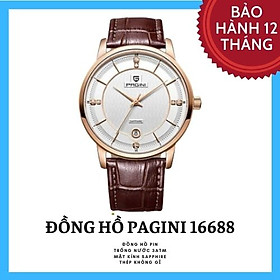 Đồng hồ nam PAGINI PA16688 cao cấp dây da thật mặt tròn – Thiết kế sang trọng, lịch lãm