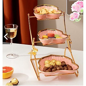 Mua KHAY SỨ ĐỰNG BÁNH KẸO HOA QUẢ KHUNG KIM LOẠI MẠ VÀNG MÀU HỒNG SANG TRỌNG