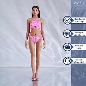 Đồ bơi nữ cao cấp dạng hai mảnh áo yếm - Hồng - VS200_PK