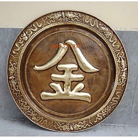 Mâm chữ Kim bằng đồng giả cổ đường kính 70cm, mâm treo tường bằng đồng