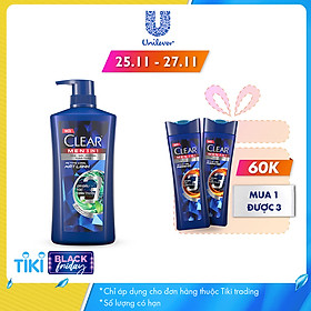 Dầu Tắm Gội Clear Men 3 Trong 1 - Active Cool Mát Lạnh (630g)