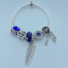 Vòng tay lắc tay bạc nữ charm treo lá cây sang chảnh tặng hộp sang trọng