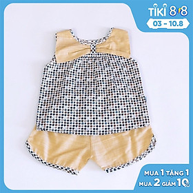 Bộ quần áo ngắn bé gái họa tiết Nhí vàng nơ cotton - AICDBGIXNZ6E - AIN Closet