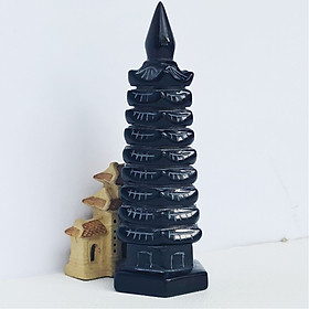 Mua Tháp Văn Xương Đá Obsidian Đen - Núi Lửa Đen 9 tầng - Mx - 16cm - Hợp Mệnh Mộc  Thuỷ