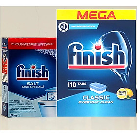 Muối Finish 1.5kg+Viên rửa bát Finish 110 viên dùng cho máy rửa chén bát