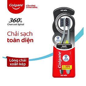 Combo 2 bàn chải đánh răng Colgate 360 than hoạt tính kháng vi khuẩn