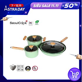 Bộ 3 món nồi chảo đáy từ cao cấp Hàn Quốc Seoulcook Luxury chống dính vân đá an toàn cho sức khỏe, dùng được tất cả các loại bếp/ Induction – Hàng chính hãng