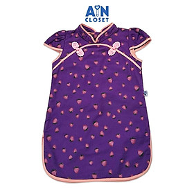 Đầm sườn xám bé gái họa tiết Dâu Tím thô bông - AICDBGAKKE3B - AIN Closet