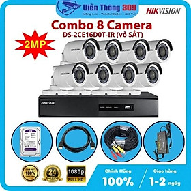 Mua Trọn bộ 8 camera giám sát Hikvision trong nhà  ngoài trời Full HD  bộ camera hồng ngoại 20m - Hàng chính hãng