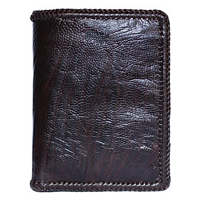 Bóp nam Huy Hoàng da đà điểu da trơn đan viền kiểu đứng màu nâu đất HT2448