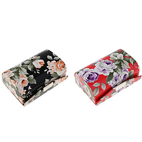 2x Flower Design Retro Small Portable Lipstick Case Holder Mirror Women Gift