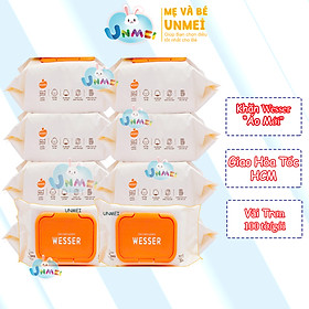(Mẫu Mới) Combo 10 Gói Khăn Ướt Wesser Không Hương dành, Dạng Khăn Trơn An Toàn Cho Bé