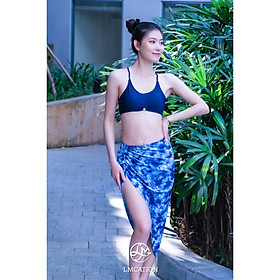 Bộ đồ bơi nữ LMcation - Áo bikini thể thao Krista (kèm Quần bơi đùi) - Xanh đen & Váy đi biển Mira - Xanh dương