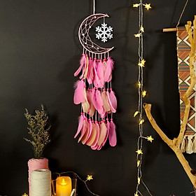 Dream catcher màu hồng lông vũ mặt trăng + bông tuyết