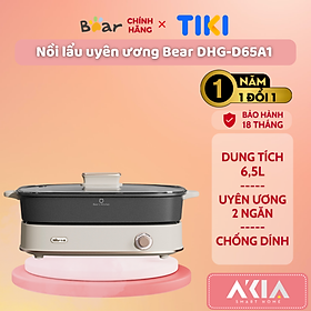 Mua Nồi lẩu điện 2 ngăn uyên ương Bear DHG-D65A1  dung tích 6 5L  chống dính  công suất 1600W - HÀNG CHÍNH HÃNG