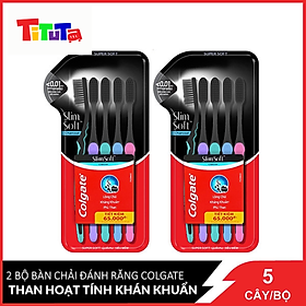 Combo 2 Bộ 5 Bàn chải đánh răng Colgate than hoạt tính kháng khuẩn SlimSoft Charcoal mềm mảnh