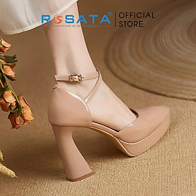 Giày cao gót nữ ROSATA RO493 da trơn mũi nhọn quai hậu khóa cài dây mảnh gót cao 8cm xuất xứ Việt Nam - Da