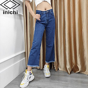 Quần jean nữ Q691 baggy xanh đậm cáp cao ống rộng thời thượng INICHI Official