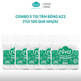 Combo 05 Tăm Bông NIVA Dành Cho Người Lớn Túi Zipper 100 Que Nhựa Az2