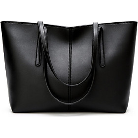 Women's large capacity Pu Leather Tote handbag solid Simple Shoulder bag