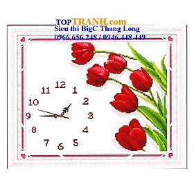 Mua Tranh thêu chữ thập đồng hồ hoa tuylip đỏ A895 (chưa thêu) tranh thêu bé