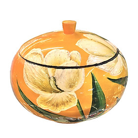 Hũ đựng đồ gỗ tròn sơn mài vẽ nghệ thuật lớn 20cm