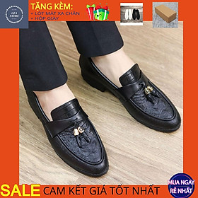 Giày da nam cao cấp trẻ trung, Giày lười nam giá rẻ chất liệu da pu in vân kết hợp chuông nổi bật - Mã GT12