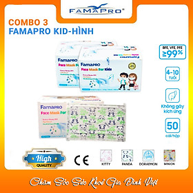 [COMBO Ưu Đãi] 3 Hộp Khẩu Trang Y Tế Trẻ Em Cao Cấp FAMAPRO - 3 Lớp/Kháng Virus, Lọc Khuẩn, Bụi, 99% Tốt Nhất / [MAX KID Chính Hãng - Hộp 50 Cái