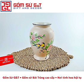 Lọ hoa dáng đùi dế vẽ chim hoa phù dung Gốm Sứ G&T