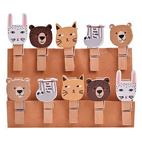 Bộ Kẹp Ảnh Gỗ - Animals (10 Cái)