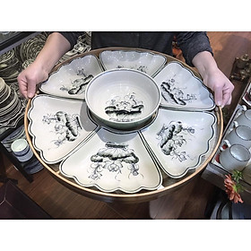 Mua (Bát Tràng) Bộ bát đĩa hoa mặt trời  Set bát dĩa đẹp thắp hương  thờ cúng gia tiên - Vương Gốm