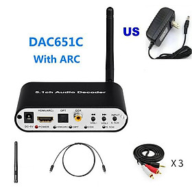 Bộ giải mã âm thanh HDMI DTS 5.1 Bộ thu Bluetooth 5.0 DAC DTS AC3 FLAC APE 4Kx2K Bộ trích xuất HDMI sang HDMI SPDIF ARC Màu sắc: DAC651C US