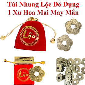 Túi Nhung Lộc Đỏ Đựng 1 Xu Hoa Mai May Mắn Phong Thủy