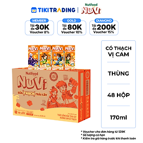 Thùng 48 hộp Sữa Chua Uống Có Thạch NuVi Vị Cam 170ml - Tăng Chiều Cao, Mắt Sáng