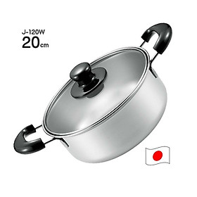Nồi inox dùng trên mọi loại bếp, nắp thủy tinh chịu lực tốt, có tay cầm 2 bên Tsubame 20cm - Hàng nội địa Nhật Bản.