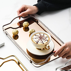 Khay Thép Hồng Gold trang trí đa năng , Khay đựng bình cốc kim loại có quai xách tiện lợi