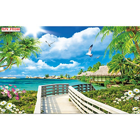Tranh dán tường 3d cảnh biển phong cảnh thiên nhiên tranh có sẵn keo dán tiện lợi(có in theo kích thước yêu cầu)