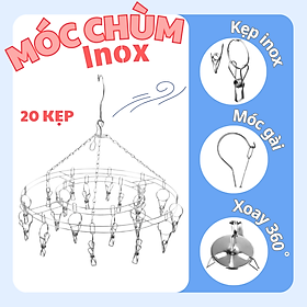 Mua Móc chùm  móc phơi đồ 20 cái kẹp inox không rỉ - Móc phơi đồ trẻ em treo được nhiều đồ - Chịu lực tốt
