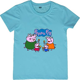 Áo Thun Gia Đình 3 Người In Họa Tiết Gia Đình Heo Peppa Màu Xanh Thiên Thanh