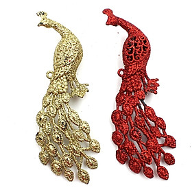 Đôi Chim Công Trang Trí Giáng Sinh - Mẫu 1 - Màu Vàng Gold - Đỏ