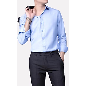 Áo sơ mi nam màu xanh biển nhạt không túi vải chống nhăn