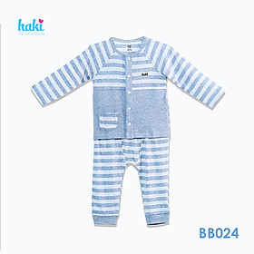 Bộ quần áo sơ sinh cho bé vải sợi tre - bamboo siêu mềm mịn cao cấp - đồ sơ sinh cho bé bé trai , đồ sơ sinh bé gái (2,5kg - 12kg) - bộ dài tay kẻ cài giữa cho bé Haki BB024