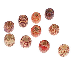 10 Pieces Wooden Beads Mixed Patterns Large Hole Beads Fit Charm Bracelet DIY For Jewelry Making Craft 16x17mm