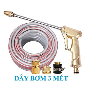 Bộ dây vòi xịt nước ️ ,tăng áp 3 lần,loại 3m,5m 206701-3 đầu đồng,cút đồng nối đồng nhựa+ đai