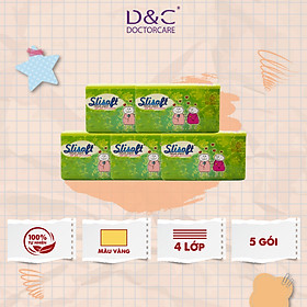 Combo 5 Giấy ăn Slisoft Vàng x 450 tờ Đa Năng, Khăn Giấy Rút Không Chất Tẩy Trắng An Toàn Cho Cả Gia Đình